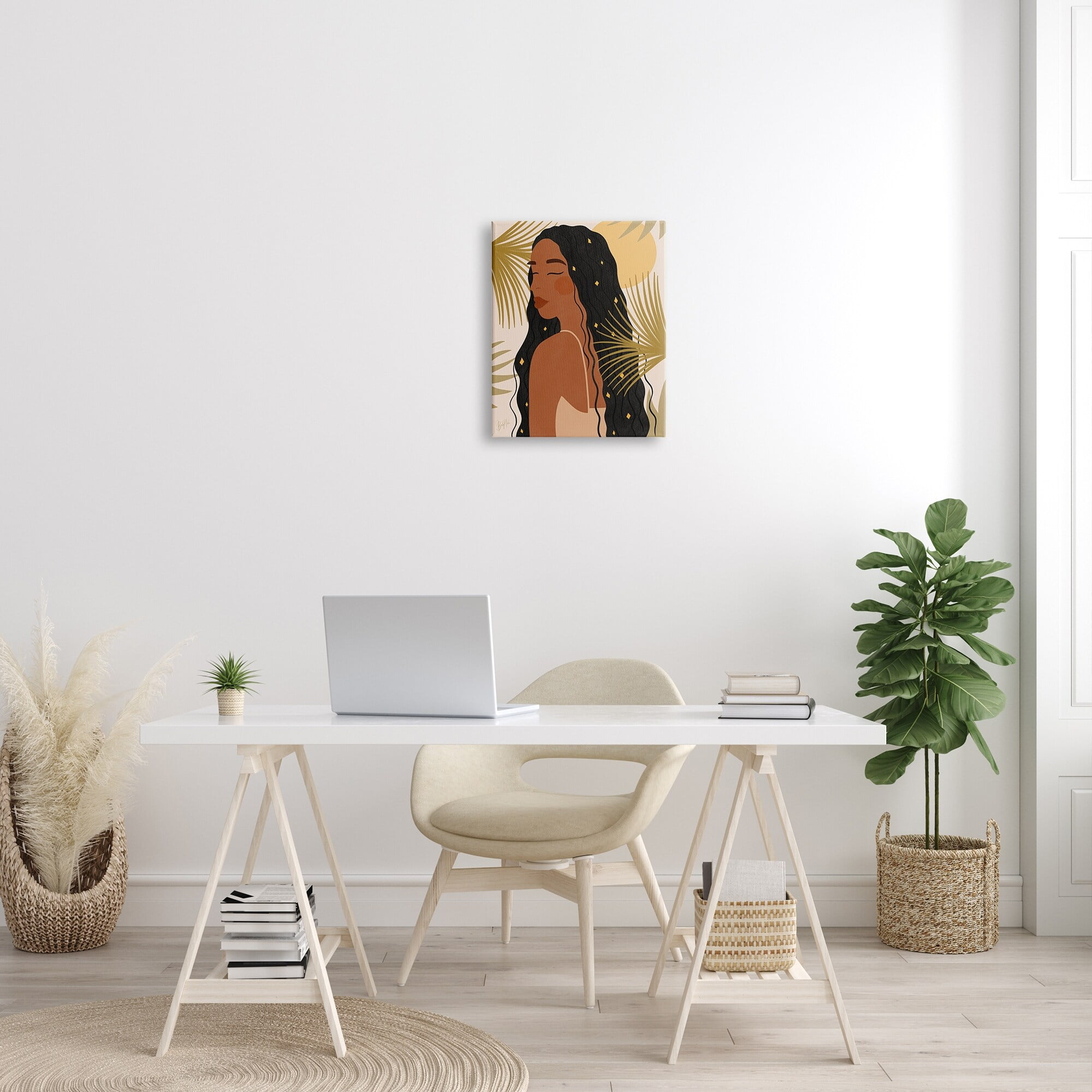 Stupell Industries Desert Plant Leaves Sunlit Starry Haired Woman Graphic Art Gallery Wrapped Canvas Print Wall Art, Design by Birch&Ink