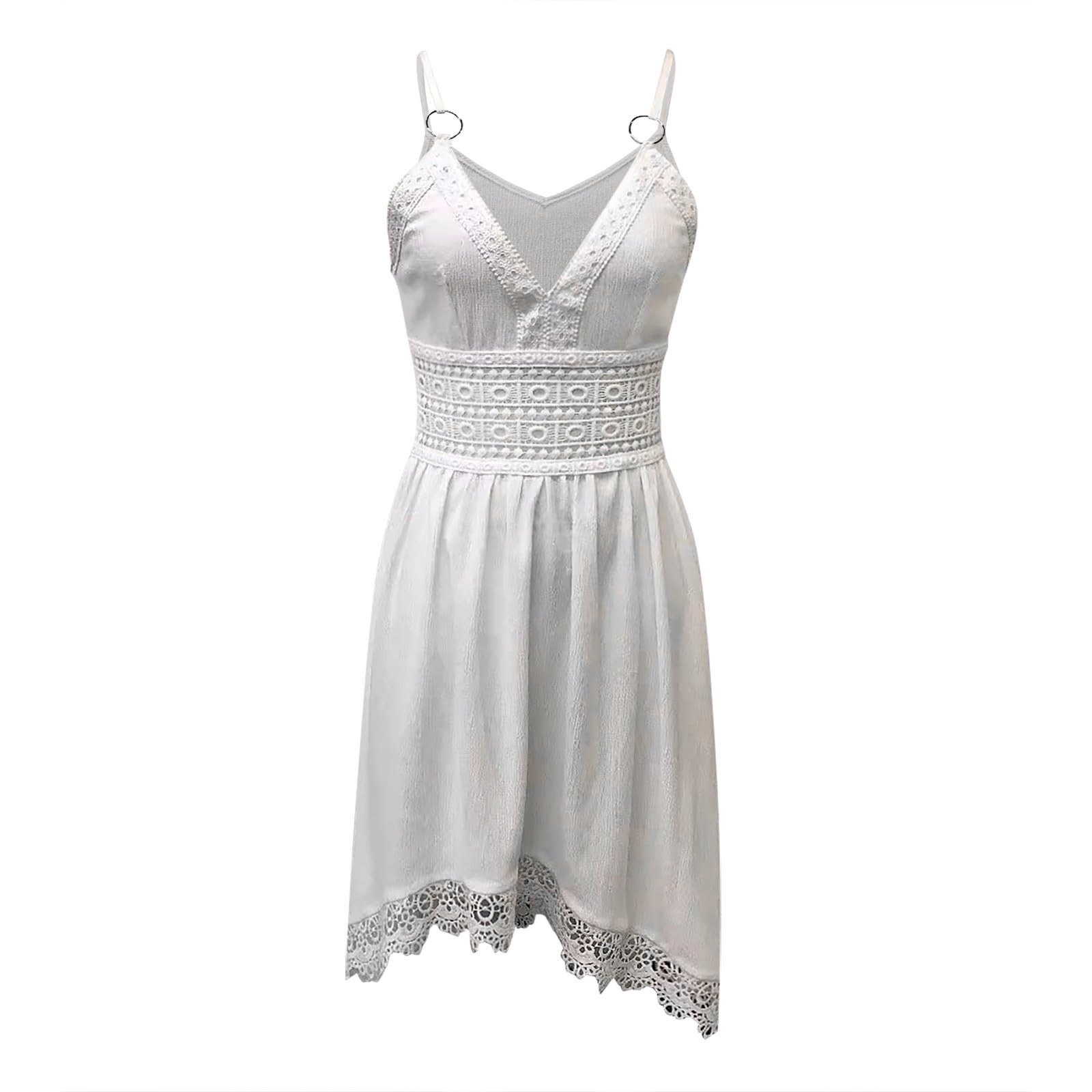 Oplxuo Womens Vintage Western Cowgirl Dresses Sexy Spaghetti Strap Deep V Neck Tie Front A Line Lace Trim Mini Dress