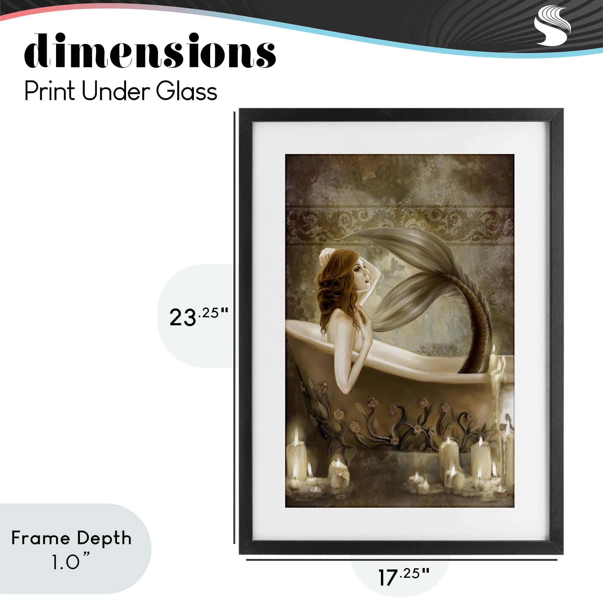 Stupell Industries Sepia Bath Time Mermaid Black Framed Print Under Glass, design by Selina Fenech