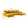 thumbnail image 4 of Sectional 4 Seater Sofa with 2 Chaise Lounge, 800lbs Load Golden Legs U-shape Chenille Upholstered Large Lounge Couch for Living Room Bedroom, 110.63x53.94x33.86inch, Musterd Yellow, 4 of 9