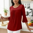 thumbnail image 4 of Htigea Women's Crewneck Tee Sequin 3/4 Sleeve Tunic Tops Mesh Breathable Cocktail Evening Party Shirts Red XL, 4 of 9