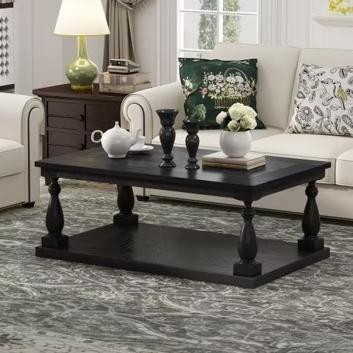 Floor Shelf Coffee Table,Traditional Lift Top Coffee Table with Floor