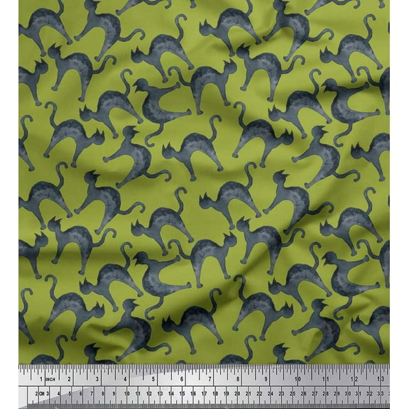 Soimoi Green Cotton Duck Fabric Cat Animal Printed Craft Fabric by the Yard 42 Inch Wide