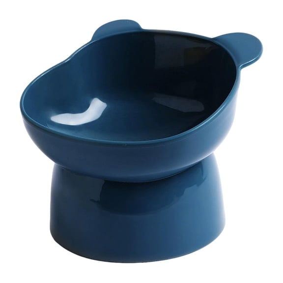 Blue Tilted Elevated Cat Food Bowl, 35° Anti Vomiting Pet Feeder Dish for Flat Faced Cats & Dogs, Large Capacity Plastic Water & Food Bowl, Easy Clean