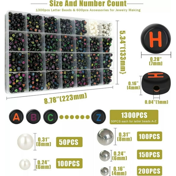 U8MO Letter Beads Alphabet Beads Black Neon Bulk Beads Wholesale 7mm 1900pcs