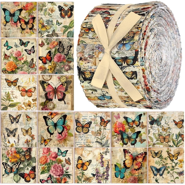 Rollo de Tela Ganeen 100 Piezas Mariposa Vintage 6.5x51 cm