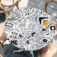 thumbnail image 2 of Black White Video Game Round Tablecloth, Fitted Table Cover with Elastic for 55"-60" Round Tables, Console Computer Gaming Sketch Style Table Cloth Outdoor Indoor Dinning Party Waterproof Tablecloths, 2 of 7