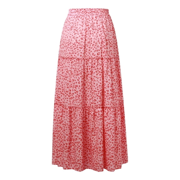 ibiyuan Skirts For Women Women's Flowy Tiered Skirt Elegant Paisley Print Design High Waist Casual Long Skirt With Side Pockets