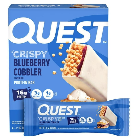 Quest Crispy Protein Bar, Blueberry Cobbler Flavor, Low Sugar, 4 Count