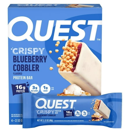 Quest Crispy Protein Bar, Blueberry Cobbler Flavor, Low Sugar, 4 Count