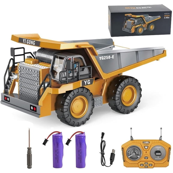 Remote Control Dump Truck Toy for Kids, RC Construction Vehicle with Metal Dump Bed, 2.4GHz Rechargeable Truck with Lights & Sounds, Realistic Engineering Toy Gift for Boys Ages 3 