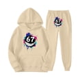 thumbnail image 3 of Men Sweatsuits 2 Piece Set Casual 67 Print Hoodie Sweatshirt and Joggers Sweatpants Sets Comfortable Fall Winter Sport Suit with Pocket Beige L, 3 of 4