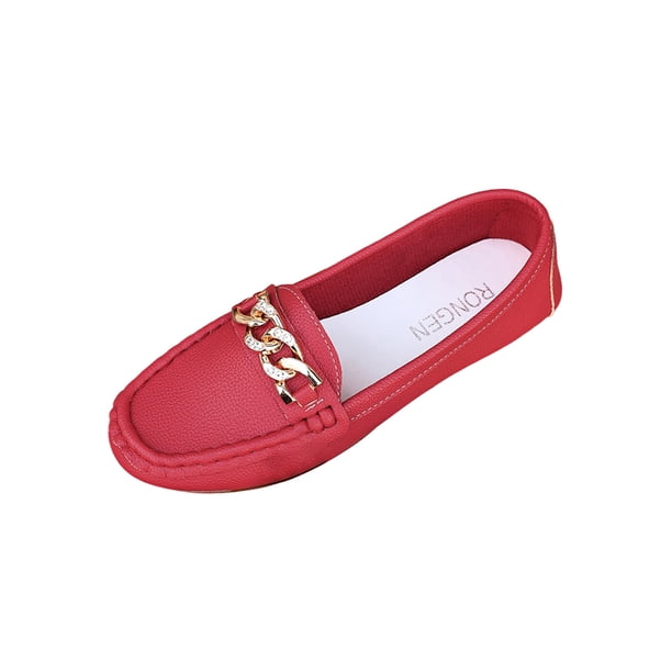 Mujeres Zapatos Planos Estilo Británico Cadena de Metal Mochilas para las Mujeres, Deslizamiento Del Dedo Del Pie Redondo Del Tamaño Más en Zapatos con Strass