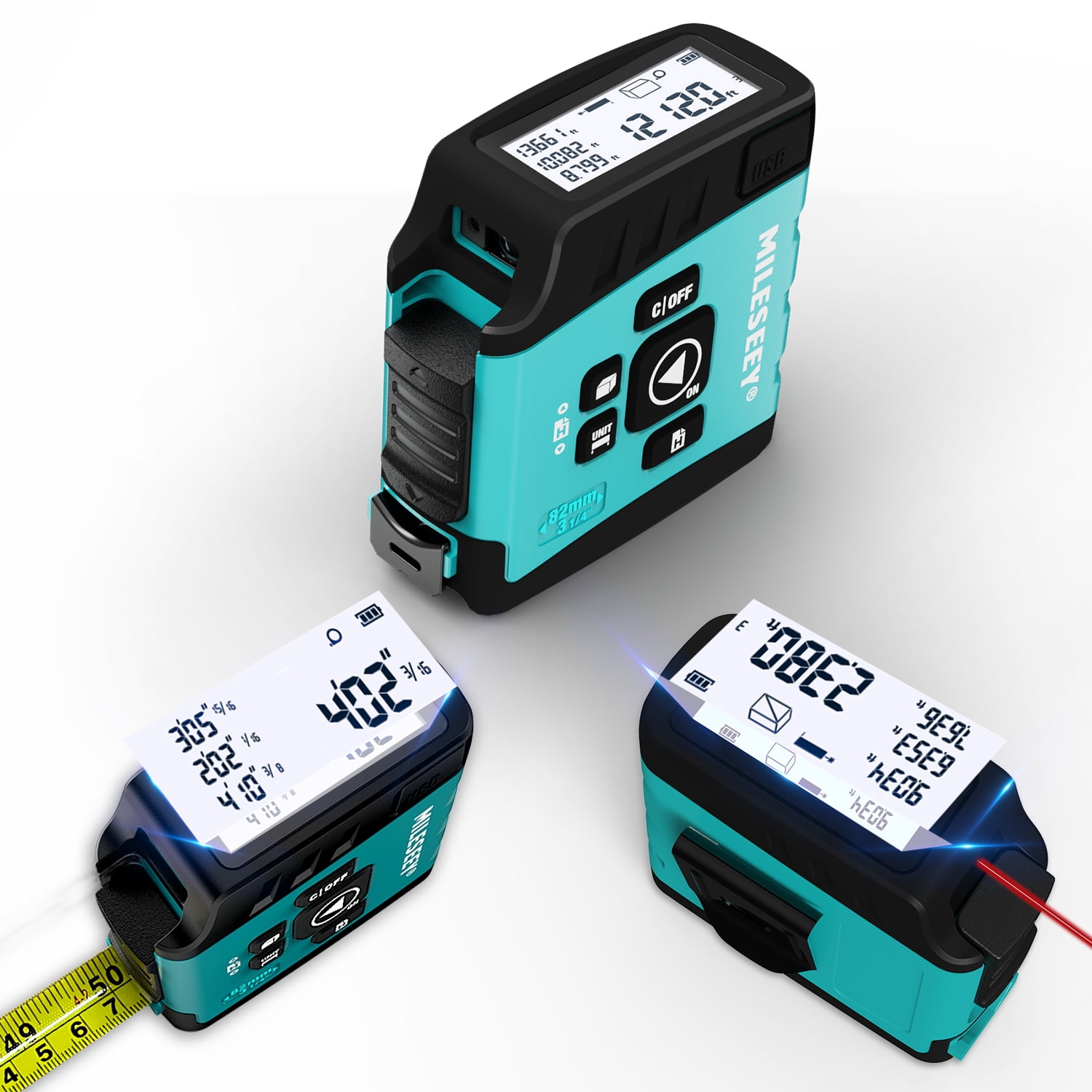 MiLESEEY DT20 Digital Laser Tape Measure,130FT Laser Measuring Tool,16FT Easy Read Digital Measuring Tape Retractable with Fractions,Rechargeable Measurement Tool for Distance/Area/Volume/Pythagorean