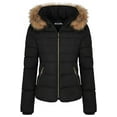 thumbnail image 3 of BodiLover, Women's, Winter Quilted Puffer Short Coat Jacket Plus Sizewith Removable Faux Fur Hood and Zipper, Black, 1X, 3 of 4