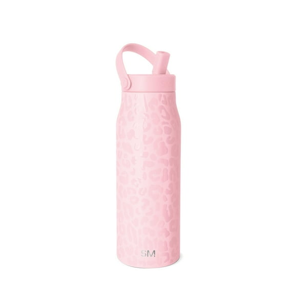 Simple Modern 34 fl oz Insulated Stainless Steel Mesa Wide Mouth Water Bottle with Handle and Push Button Straw Lid | Blush Leopard