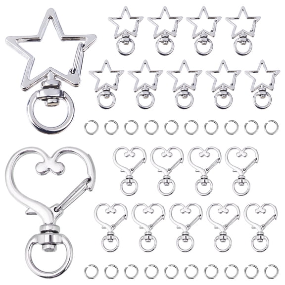 1 box 20 sets 2 styles Heart Keychain Clasp Swivel Buckle Clip with Open Jump Rings Alloy Star Split Lanyard Push Gate Spring Key Chain Making Findings for Handmade Keychain Making DIY Craft