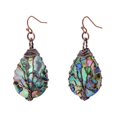 thumbnail image 1 of Pendientes de concha de abulón de mar envueltos a mano del árbol de la vida para mujer, alambre de cobre envejecido francés JM, 1 of 5