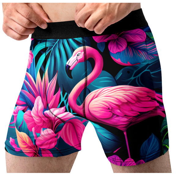 Pink Flamingo Underwear Adult Tropical Hawaiian Print Boxer Briefs for Men
