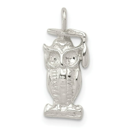 Sterling Silver Graduation Owl Charm (0.8in)