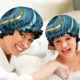 thumbnail image 6 of Shower Caps,Blue Gold Marble Pattern Waterproof Shower Cap for Women 4 Pieces,Double Reusable Hair Cover for Shower PEVA Elastic Stretch Hem, 6 of 7