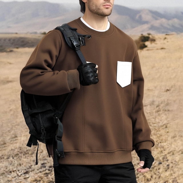 pstuiky Camisas casuales de manga larga para hombre, Sudadera de cuello redondo y manga larga de color liso para hombre salir tops xxl