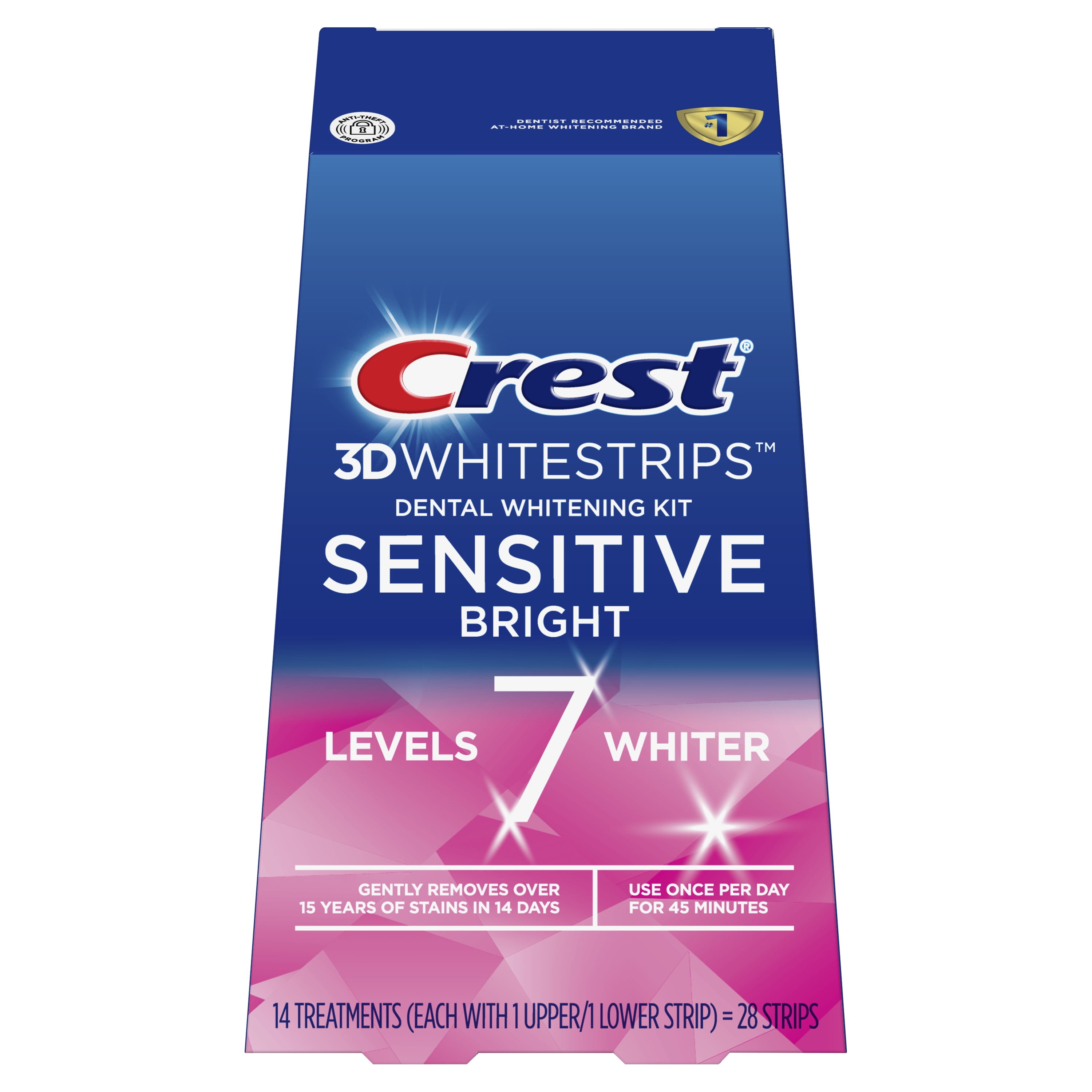 Crest 3DWhitestrips Sensitive Bright at-Home Teeth Whitening Strip Kit ...