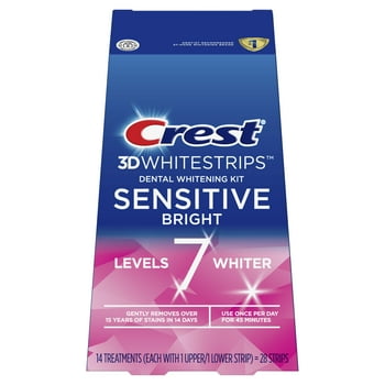 Crest 3DWhitestrips Sensitive Bright At-home Teeth Whitening Kit, 14 s
