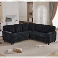 thumbnail image 2 of 81" Pull-Out Sleeper Sofa Bed with Storage & USB, Chenille Fabric L-Shaped Sectional Couch with Cup Holders, 5-Seat Convertible Sofa for Living Room, Apartment, Black, 2 of 9