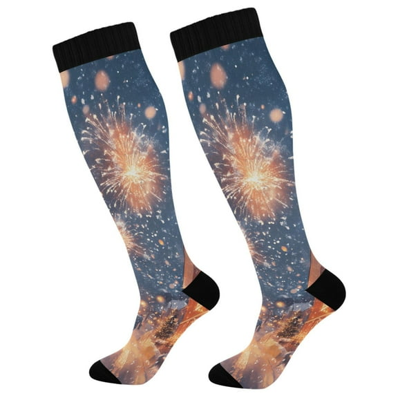 Haosy Compression Socks for Men Women Knee High Running Socks for Nurse Hiking Recovery Travel Athletic 2 Pairs Cool Colorful Line