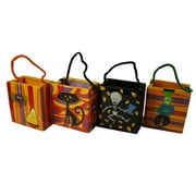 Set of 4 Spooky Skeleton Cat and Frankenstein Ceramic Halloween Candy Bags 4.75"