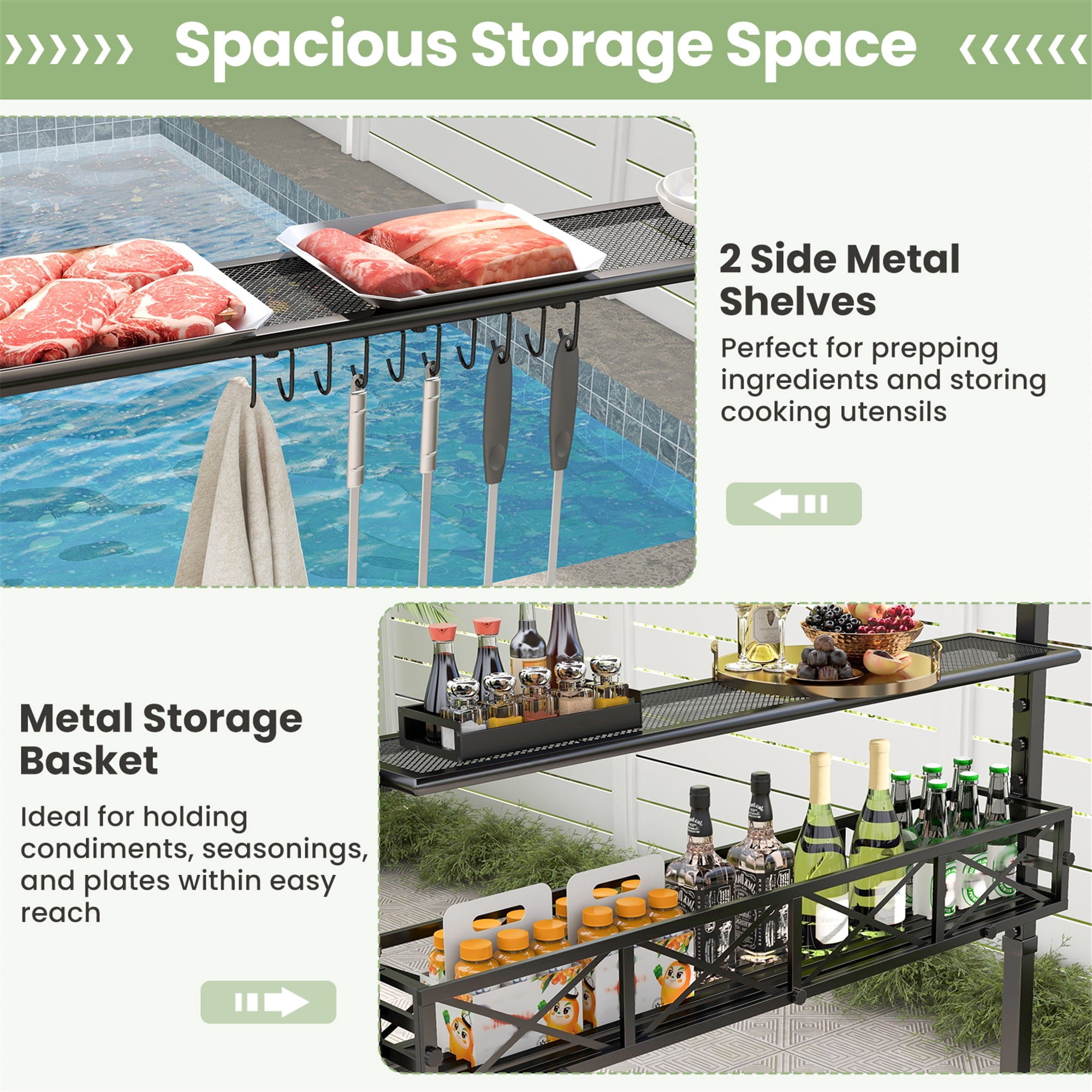 Gymax 8 x 5 FT BBQ Grill Gazebo w/ 2 Side Shelves Storage Basket Hanging Hooks Outdoor