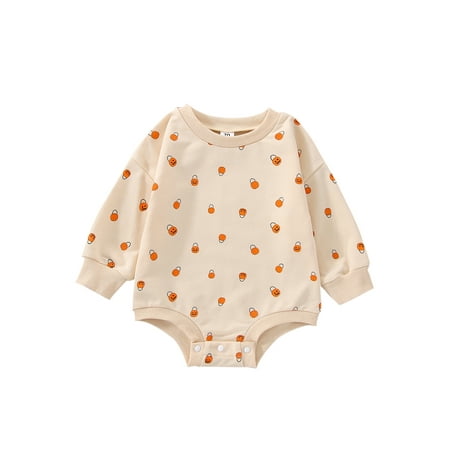 

Peyakidsaa Halloween Baby Girl Boy Sweatshirt Romper Pumpkin Long Sleeve Bodysuit Top
