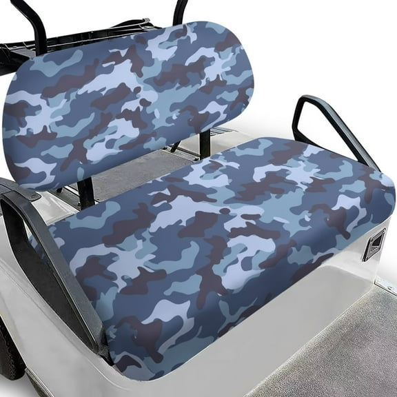 Psesaysky Blue Camo Print Golf Cart Seat Covers and Backrest Cover, Universal Club Car Seat Covers for Ezgo Seats Golf Carts, Breathable Bench Cushion Cover
