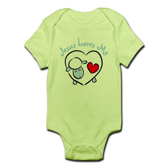 CafePress - Jesus Loves Me Blue Lamb Infant Bodysuit - Baby Light Bodysuit