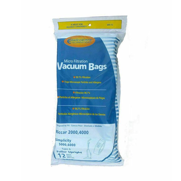 EnviroCare (12) Riccar 2000 4000 Simplicity 5000 6000 Type A Upright Vacuum Cleaner Bags Bernina