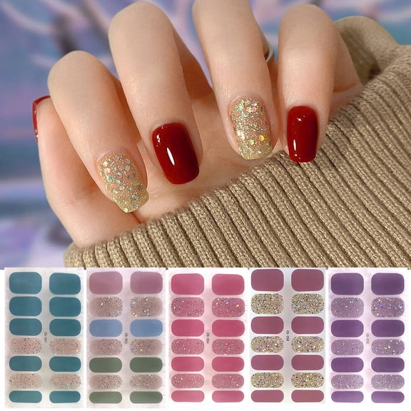 SmartBy 1 Sheet Gel Nail Strip UV Free Easy Apply Remove Self-adhesive Nail Sticker Long Lasting Waterproof Quality Glitter Solid Color Decorative Nail Wrap