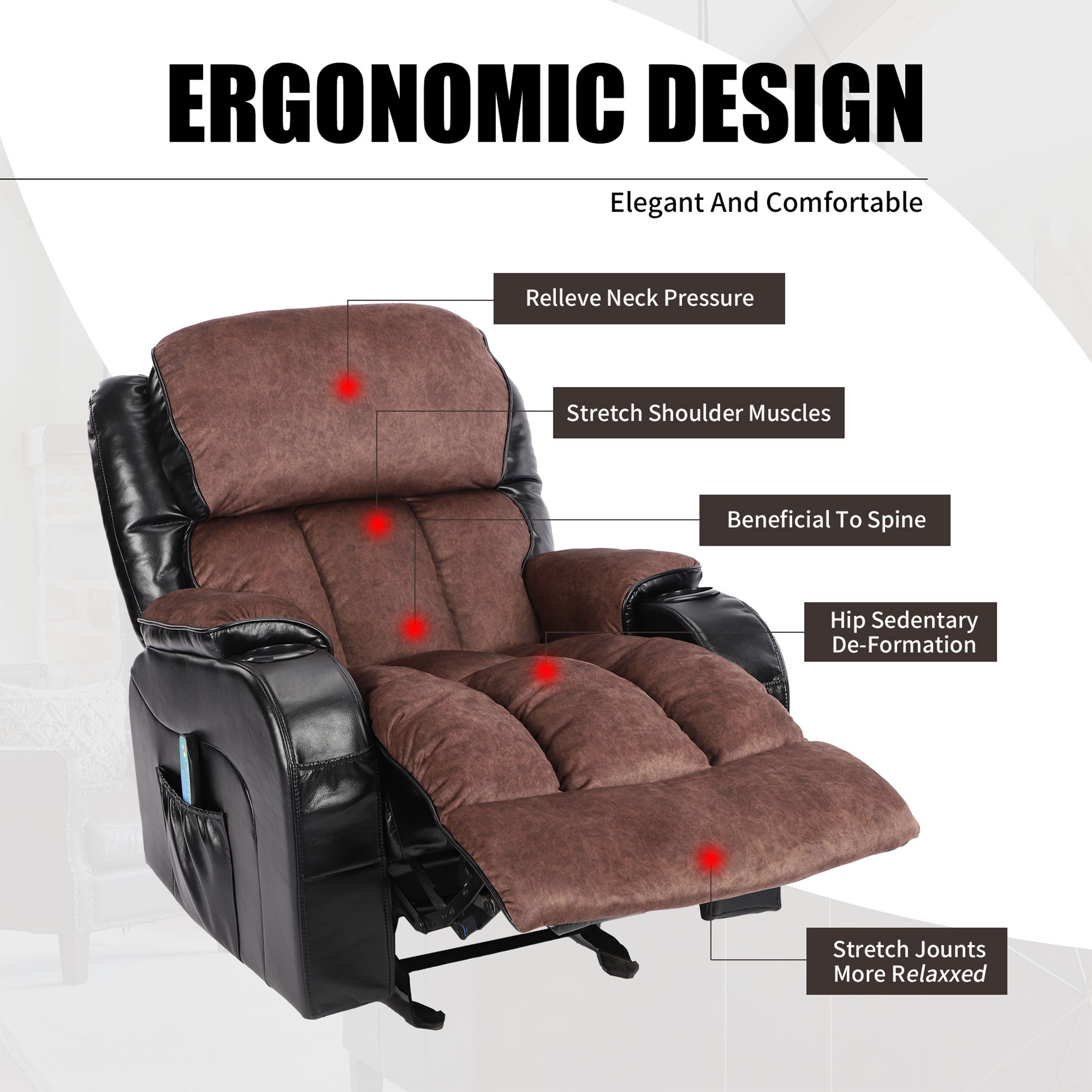Electric Recliner Chair with Remote Control, Modern Ergonomic Lounge Recliner with Side Pocket for Adults and Elderly, Single Sofa for Living Room Home Theater, Gray