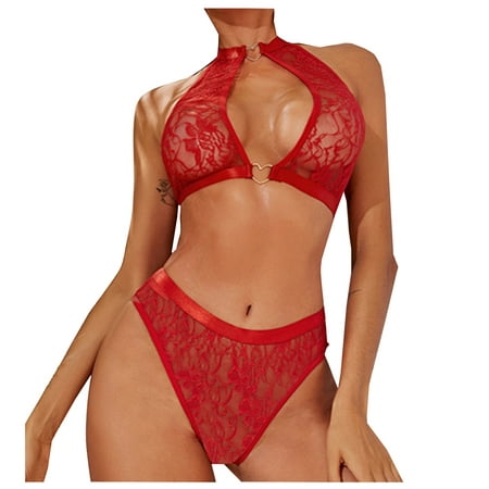 

Lingerie for Women Naughty Fashion Lace Underwear Sleepwear Steel Ring Pajamas Garter Push Up Matching Bra and Panty Sets Red L