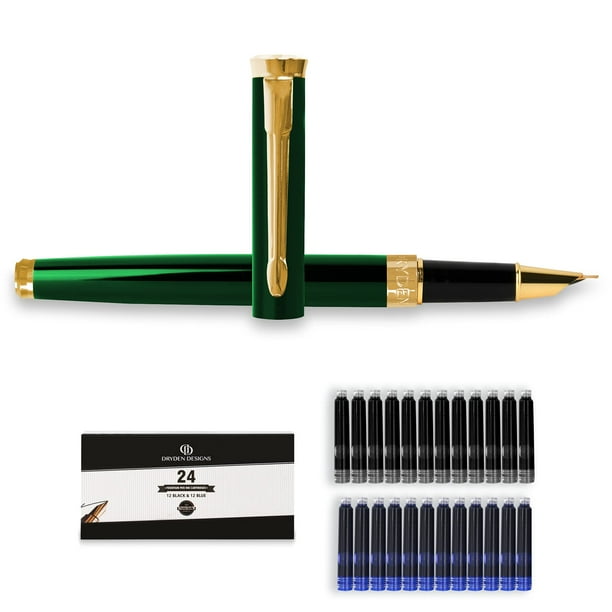 Pluma estilográfica Dryden Designs, punta fina, color verde esmeralda, 24 cartuchos