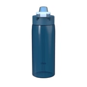 Zak Designs 25oz Durable Plastic Jubilation Water Bottle with Leak Proof Spout Cover, Straw, Push Button Lid, Flip Up Lock, and Built-in Carry Handle, Navy