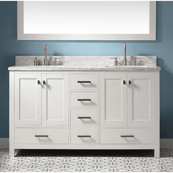 Pre-Assembled Bathroom Vanity Set with White Quartz Countertop&Back Splash (Green, 60 Inches)