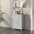 thumbnail image 3 of Gymax Bathroom Floor Cabinet Wooden Storage Organizer with Drawer & Doors Blcak, 3 of 10