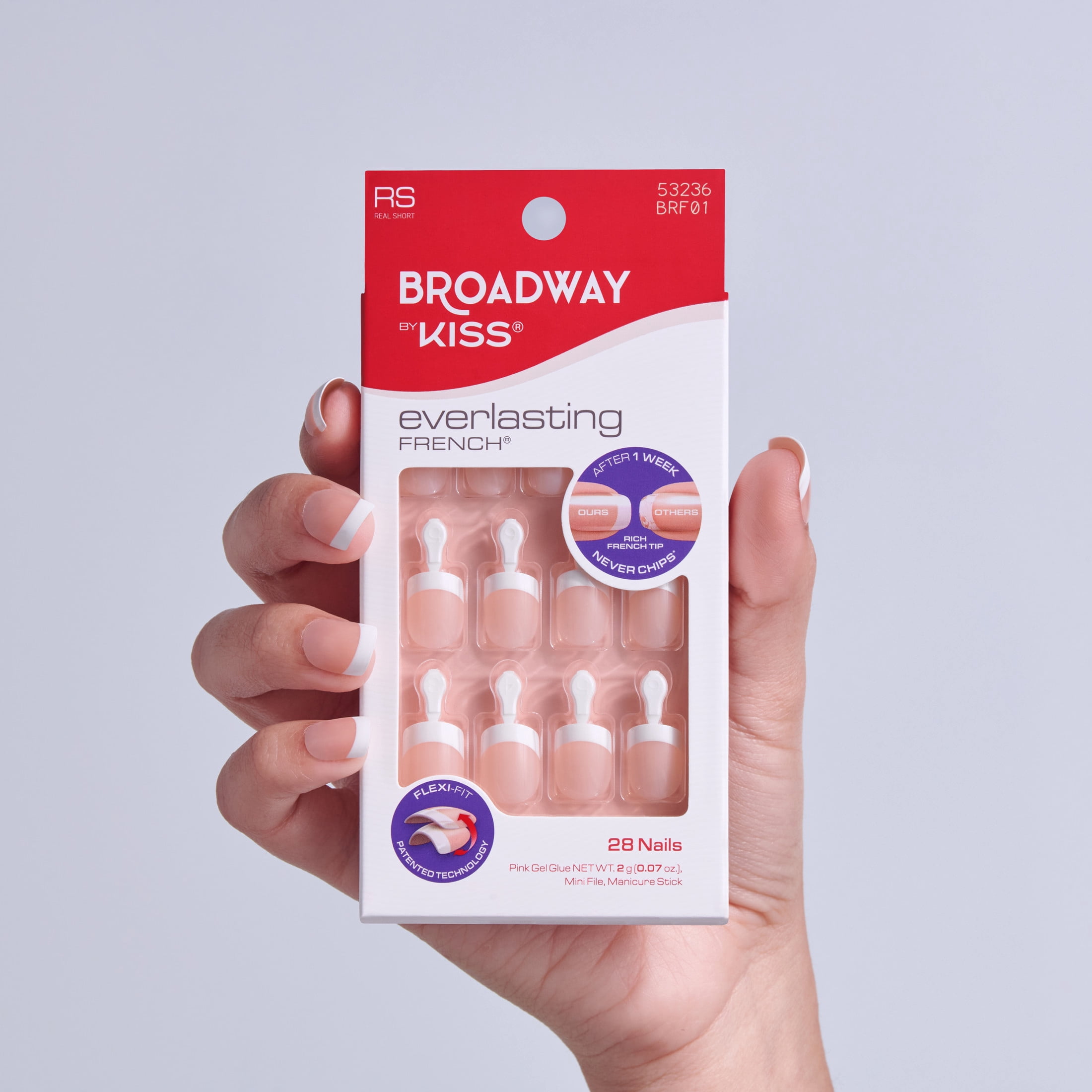 Broadway by Kiss French Tip Press On Nails, ‘Endless’, White, Short Squoval, 28 Count
