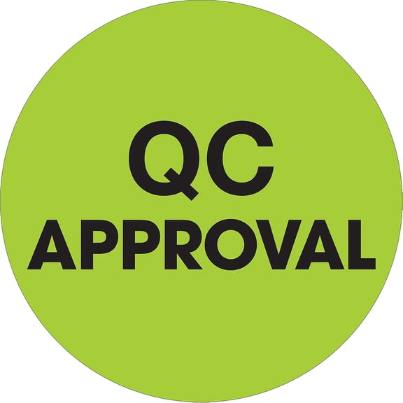 Tape Logic Labels "QC Approval" 2" Circle Fluorescent Green 500/Roll DL1255