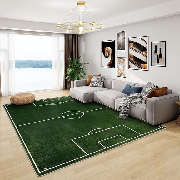 Soccer Field Rug & Home Decor - Washable Rug - Boys Rugs for Living Room Bedroom - Non Slip Soft Indoor Large Area Rug - Sports Carpet - Soccer Field Gifts 4 x 6ft