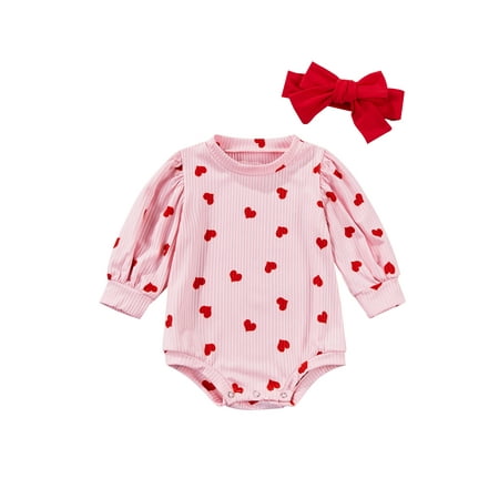 

Gueuusu Newborn Baby Two Piece Set Girl Infant Heart Pattern Romper Headband
