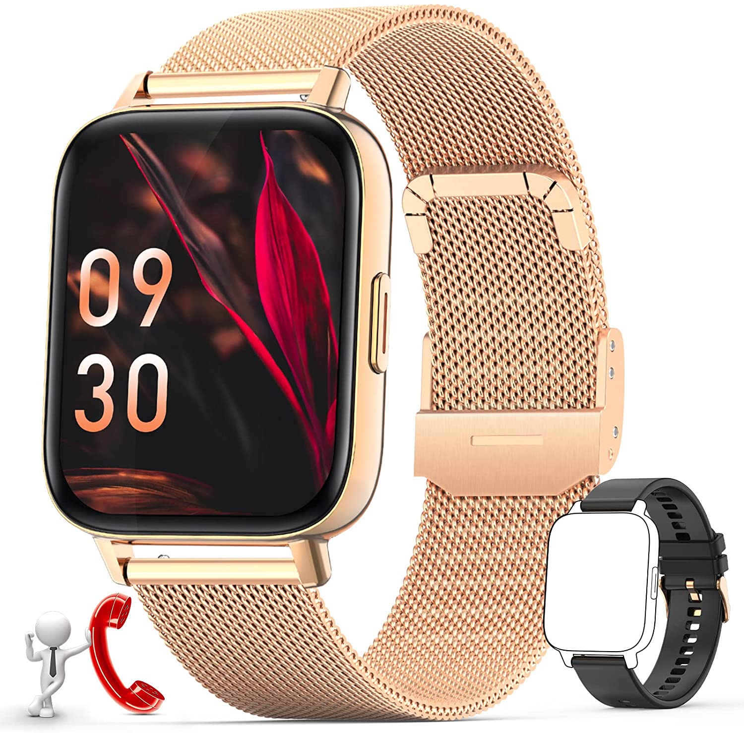 ZKCREATION Z22G Smart Watch for Women Men, Call Receive/Dial Fitness Tracker Smartwatch for Android iOS Phones, Gold