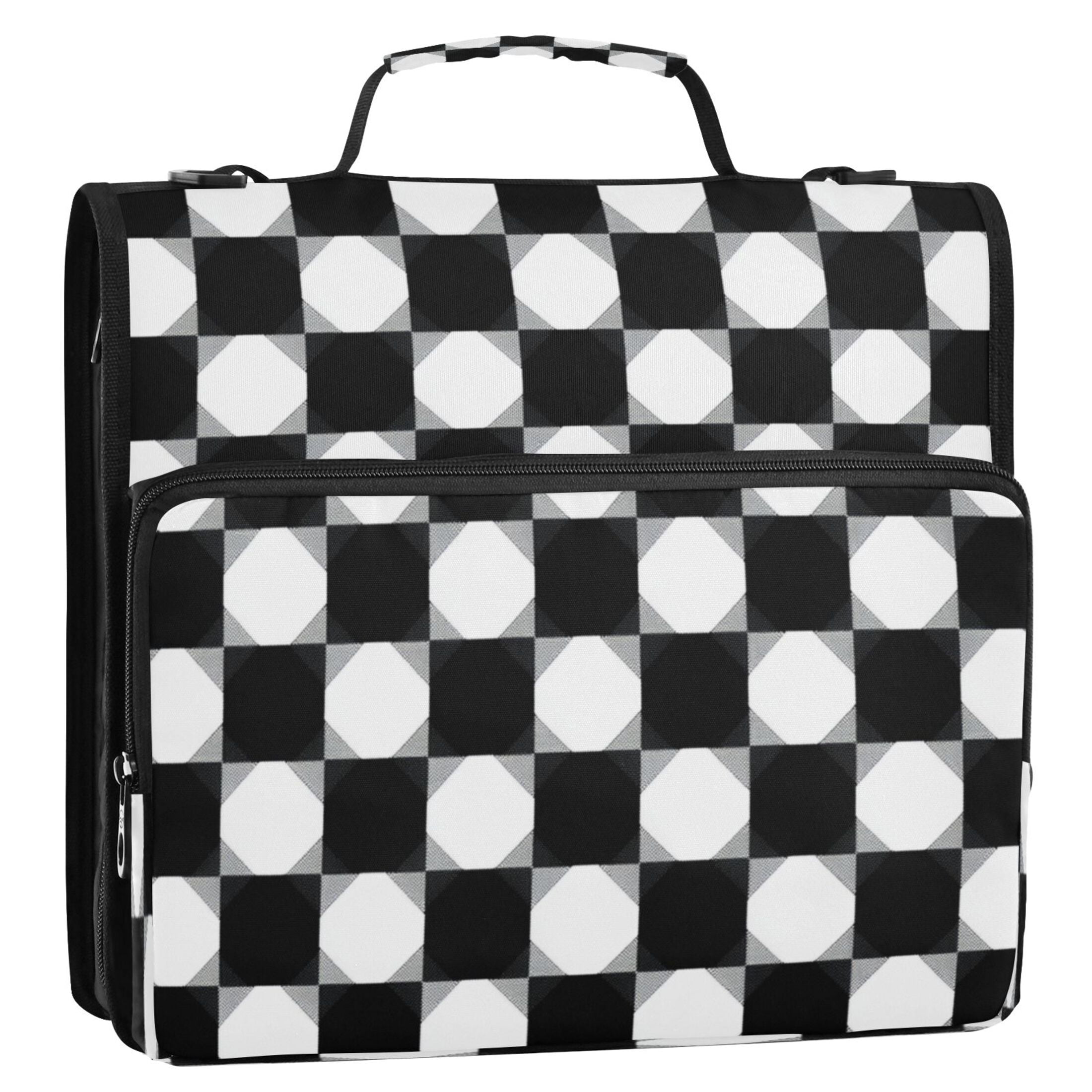 Water-Resistant 3-Ring Binder Organizer with Multiple Pockets Zipper Binder Bag for Office Black and White Gingham Pattern
