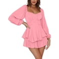 thumbnail image 4 of LYANER Women's Jumpsuit Lantern Long Sleeve Ruffle Layer Tie Mini Short Romper, 4 of 6